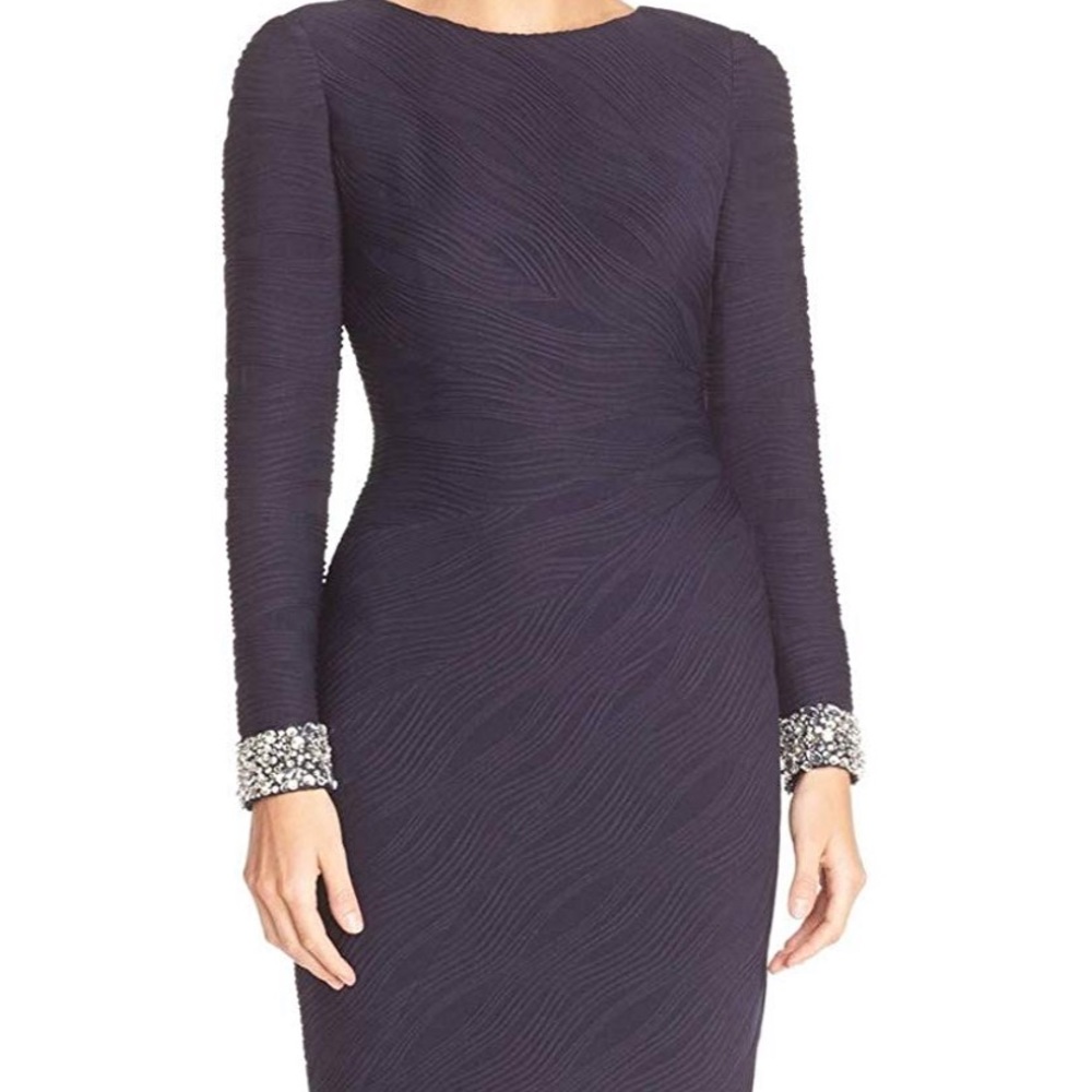 Eliza J Navy Dress with Beaded Cuff